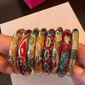 Elegant Cloisonné Multicolor Bangle Set with Necklace Charm
